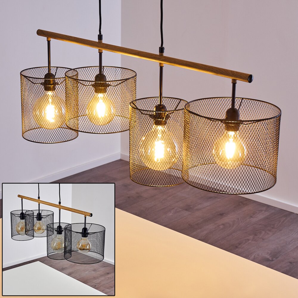 Manose Hanglamp Hout donker, Zwart, 4-lichts main product photo