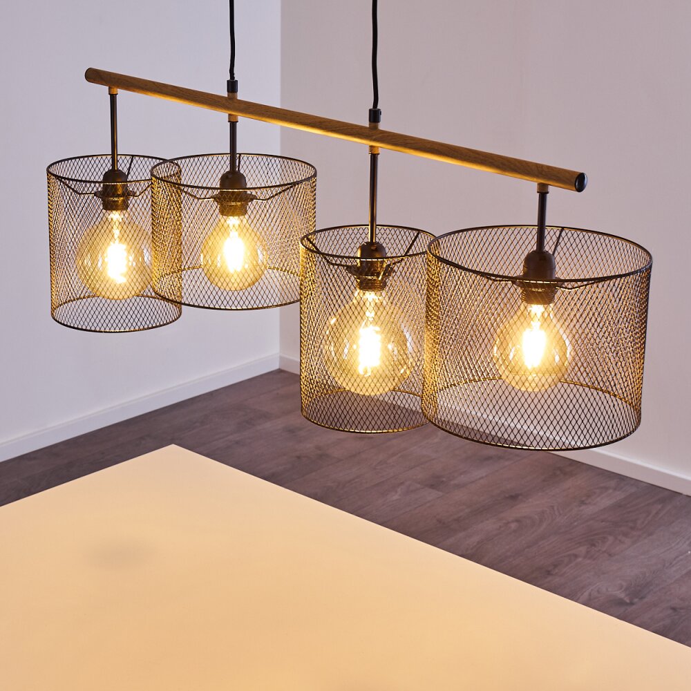 Manose Hanglamp Hout donker, Zwart, 4-lichts