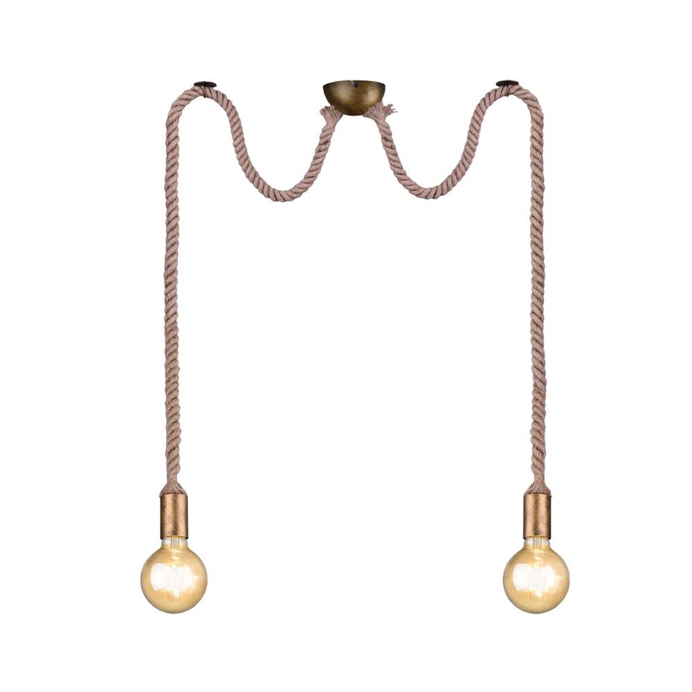 Trio Cord Hanglamp Bruin, Messing, 2-lichts