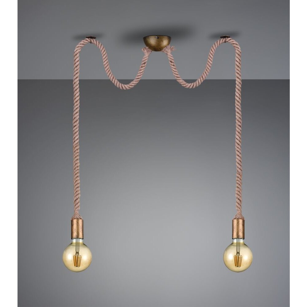 Trio Cord Hanglamp Bruin, Messing, 2-lichts