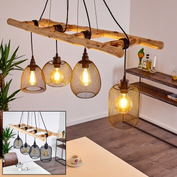 Canazei Hanglamp Hout licht, Zwart, 4-lichts