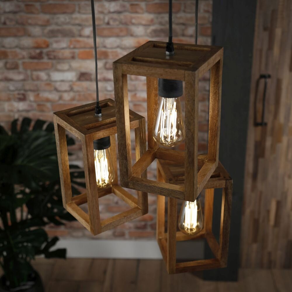 Siddeburen Hanglamp Hout donker, 3-lichts main product photo