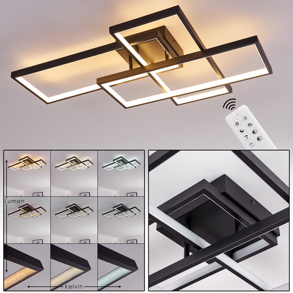 Ghana Plafondlamp LED Zwart, 3-lichts, Afstandsbediening, Kleurwisselaar main product photo