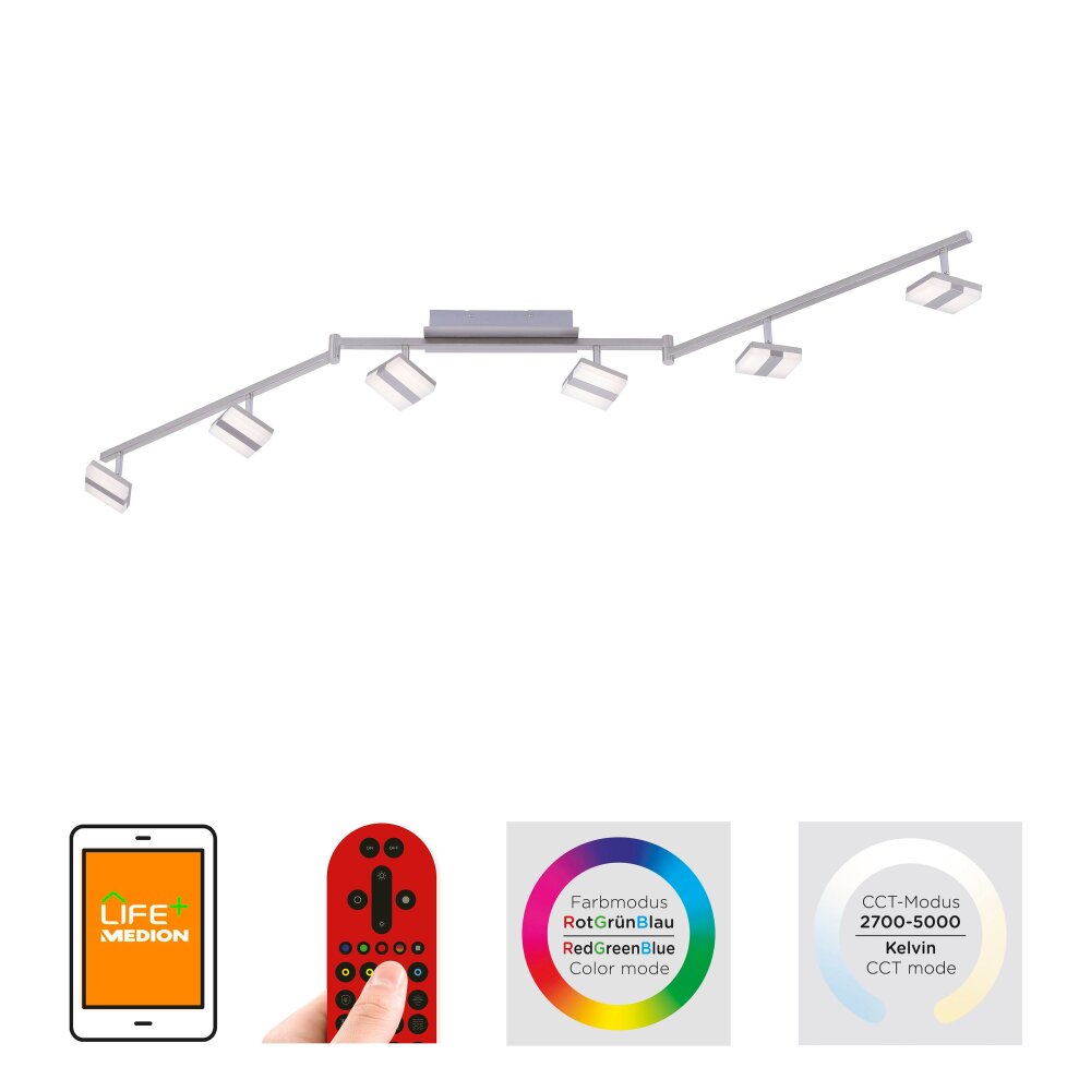 Leuchten-Direkt SABI Plafondlamp LED Nikkel mat, 6-lichts, Afstandsbediening, Kleurwisselaar main product photo