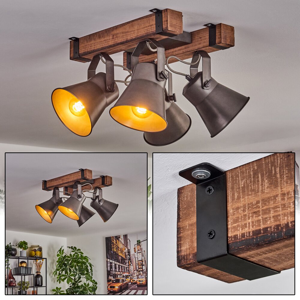 Aduard Plafondlamp Hout donker, Zwart, 4-lichts main product photo