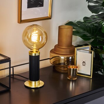 Caledonia Tafellamp Messing, Zwart, 1-licht Caledonia Tafellamp Messing, Zwart, 1-licht