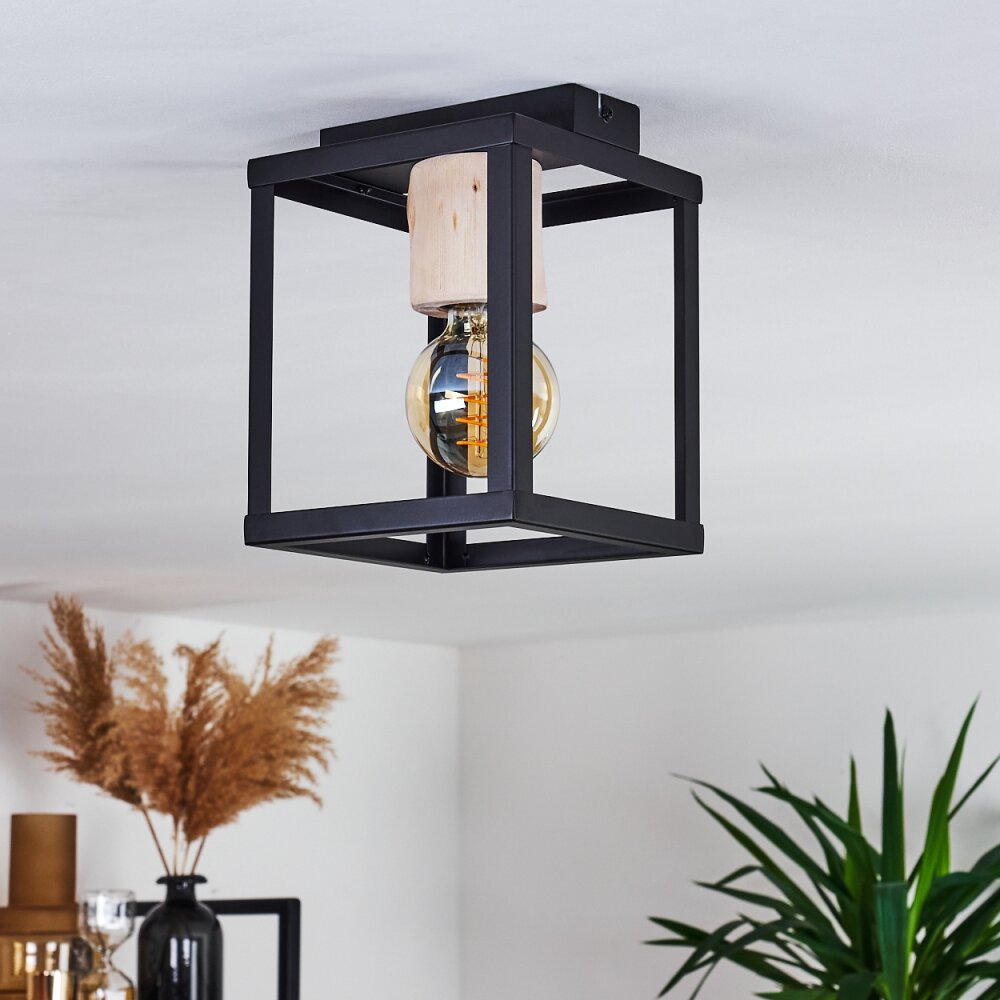 Turiza Plafondlamp Hout donker, Zwart, 1-licht