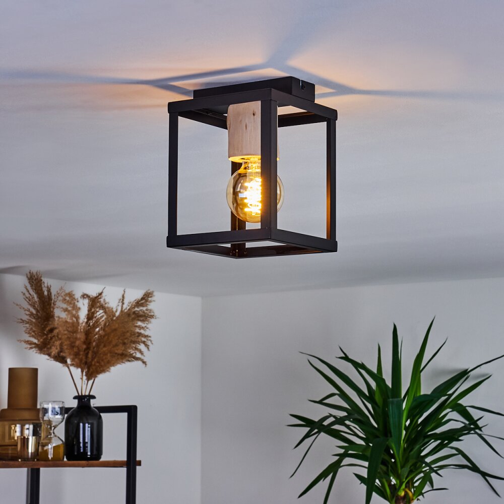 Turiza Plafondlamp Hout donker, Zwart, 1-licht