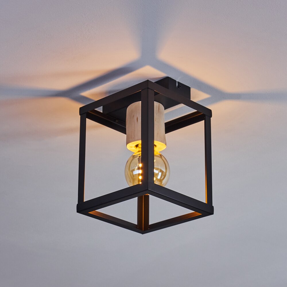 Turiza Plafondlamp Hout donker, Zwart, 1-licht