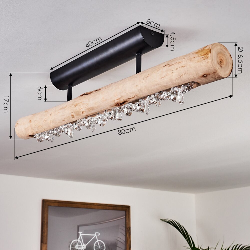 Rodeche Plafondlamp LED Hout licht, Zwart, 1-licht