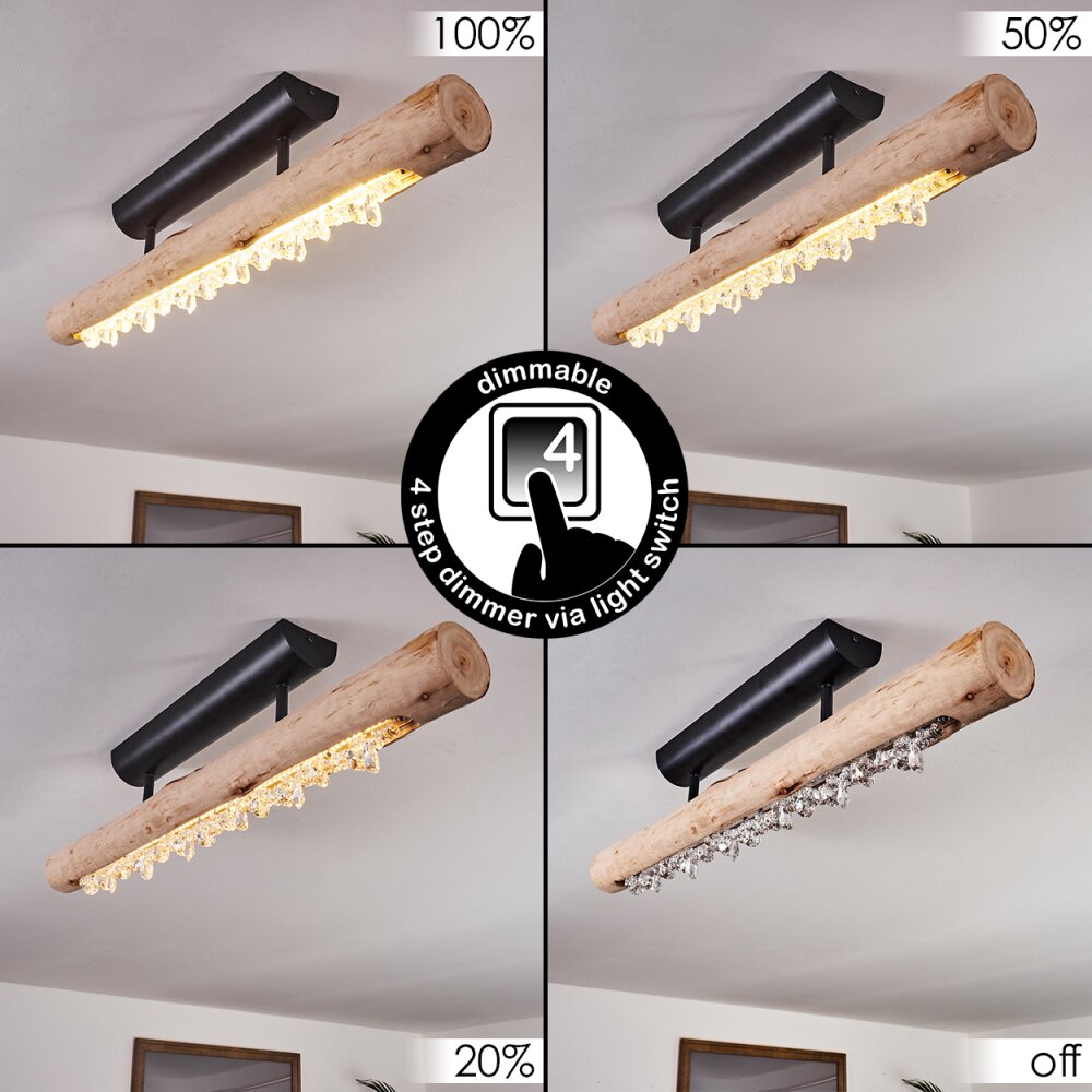 Rodeche Plafondlamp LED Hout licht, Zwart, 1-licht