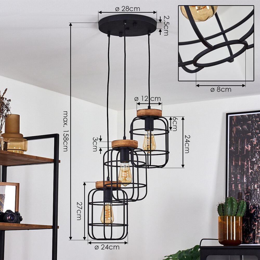 Husvik Hanglamp Zwart, 3-lichts