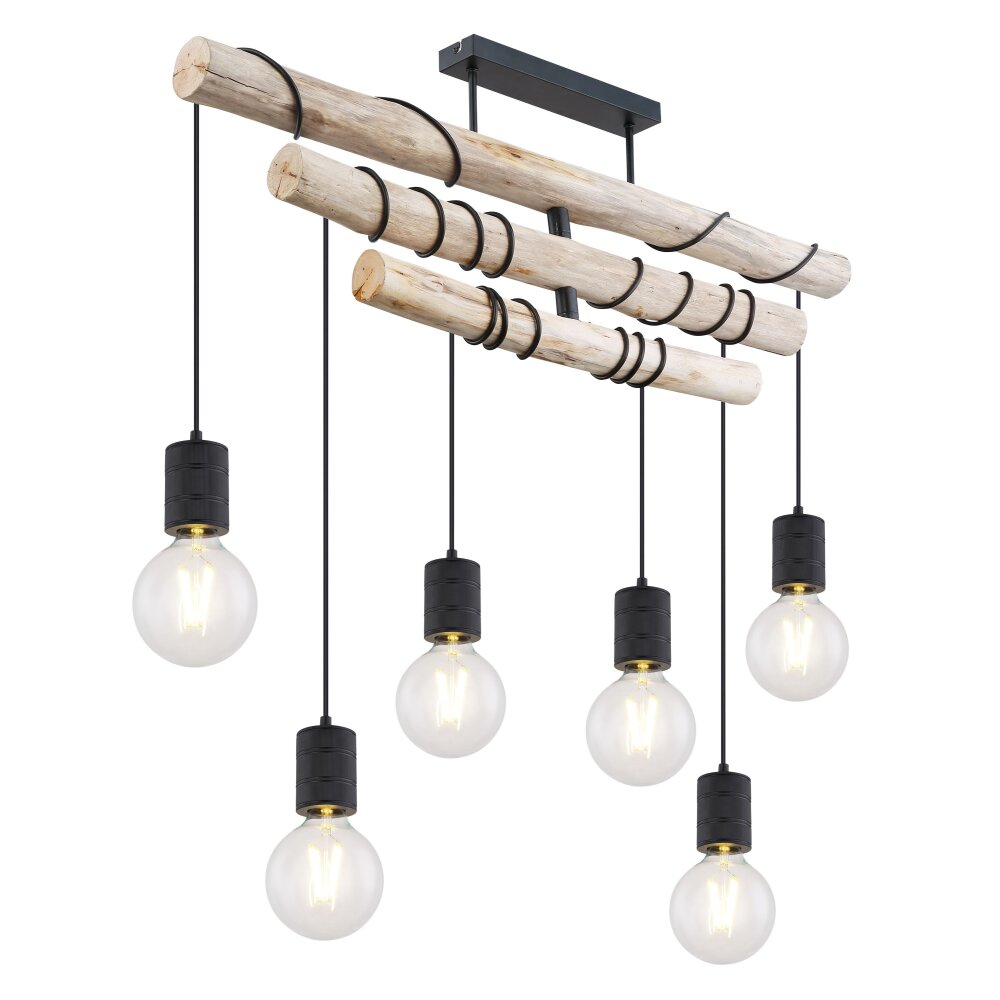 Globo HERMINE Plafondlamp Hout licht, Zwart, 6-lichts main product photo