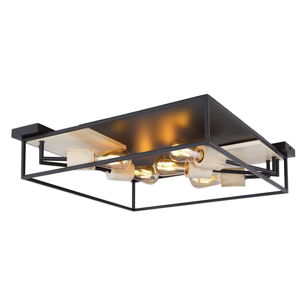 Globo HAGAR Plafondlamp Hout licht, Zwart, 5-lichts main product photo