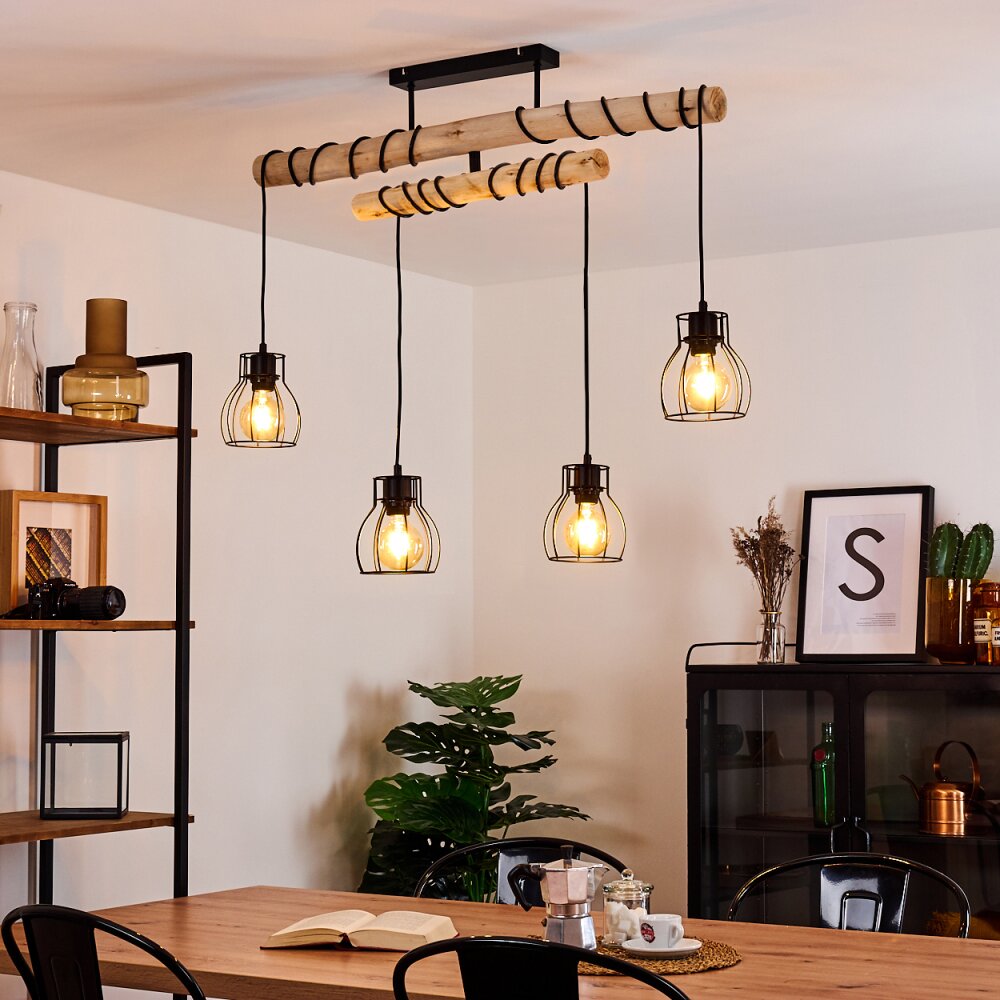 Gondo Plafondlamp Hout licht, Zwart, 4-lichts main product photo