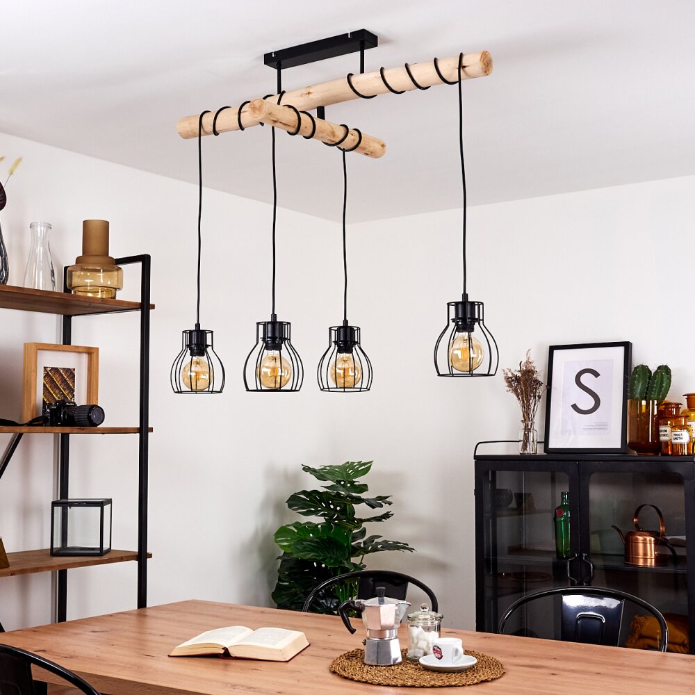 Gondo Plafondlamp Hout licht, Zwart, 4-lichts