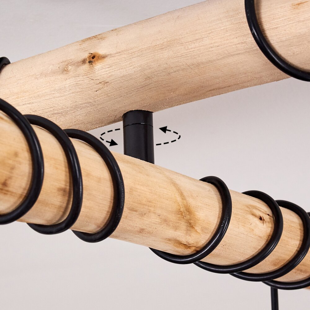 Gondo Plafondlamp Hout licht, Zwart, 4-lichts