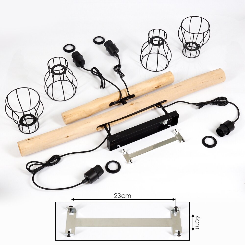 Gondo Plafondlamp Hout licht, Zwart, 4-lichts