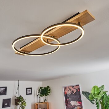 Pompu Plafondlamp LED Hout licht, Zwart, 2-lichts Pompu Plafondlamp LED Hout licht, Zwart, 2-lichts