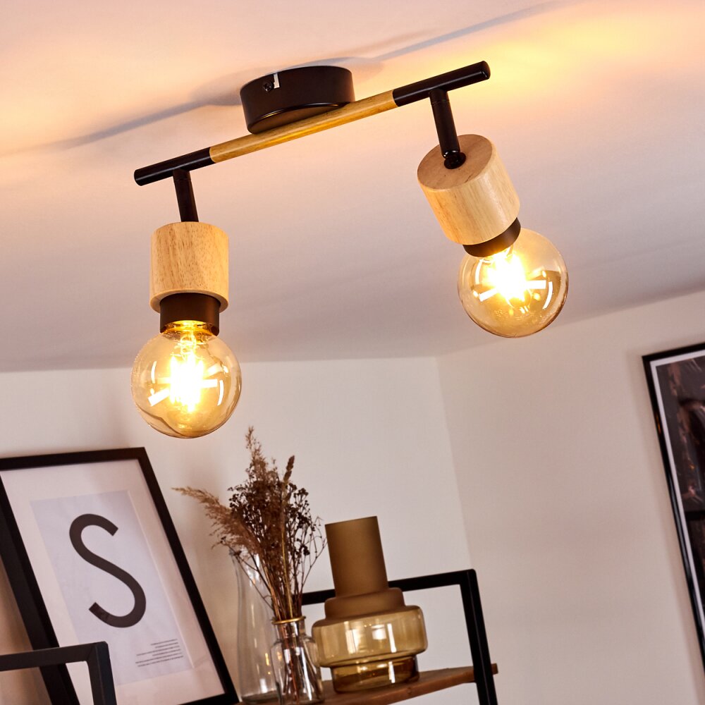Sezze Plafondlamp Hout licht, Zwart, 2-lichts