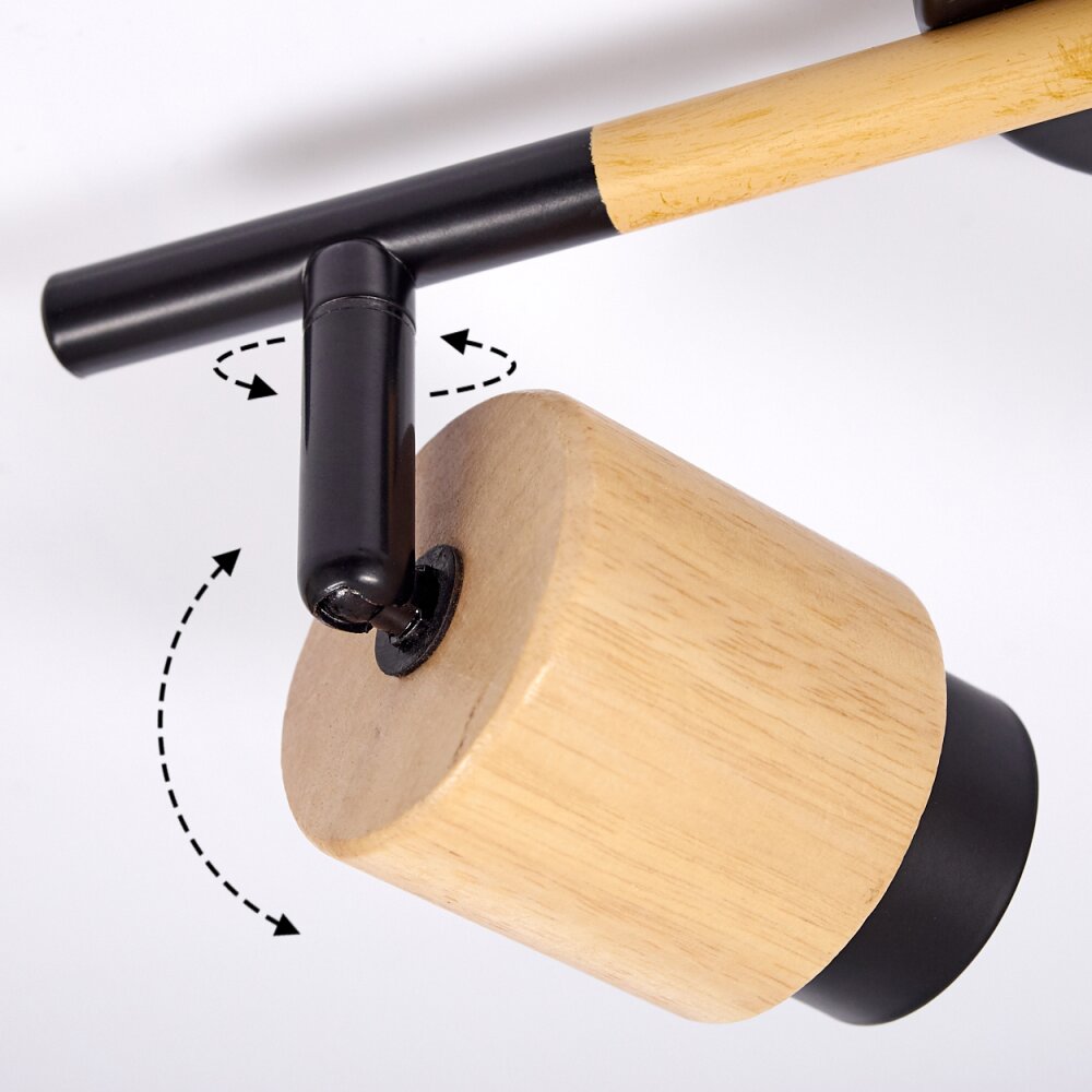 Sezze Plafondlamp Hout licht, Zwart, 2-lichts