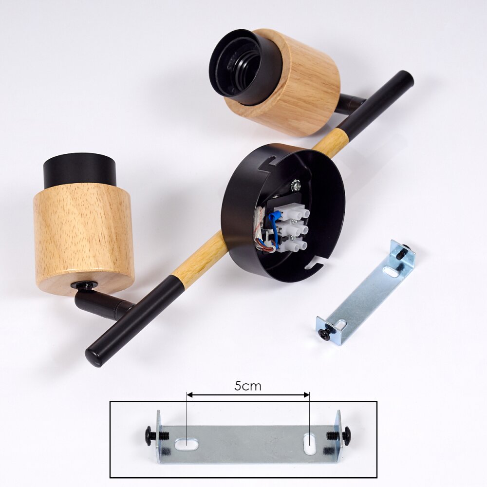 Sezze Plafondlamp Hout licht, Zwart, 2-lichts