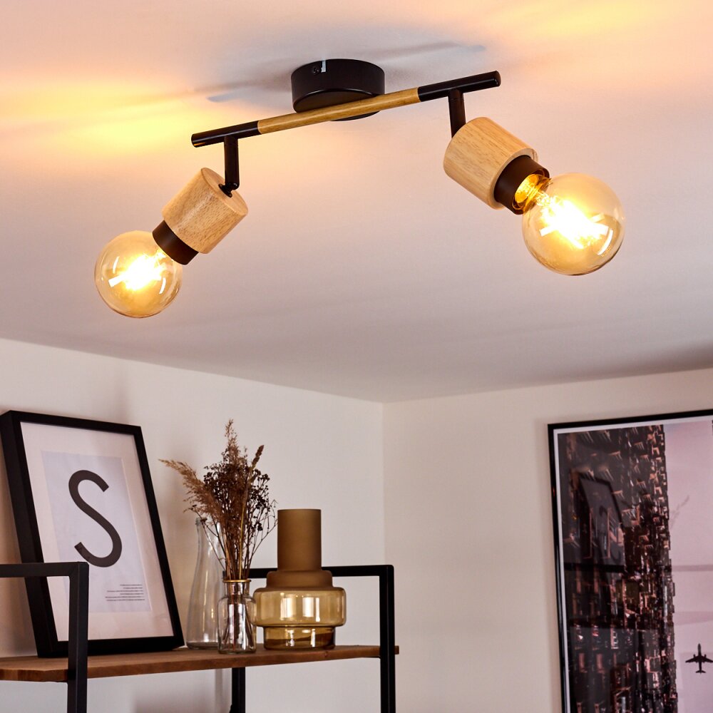 Sezze Plafondlamp Hout licht, Zwart, 2-lichts
