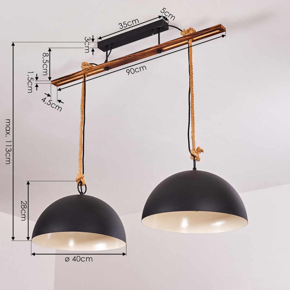 Teneru Hanglamp Hout donker, Zwart, 2-lichts