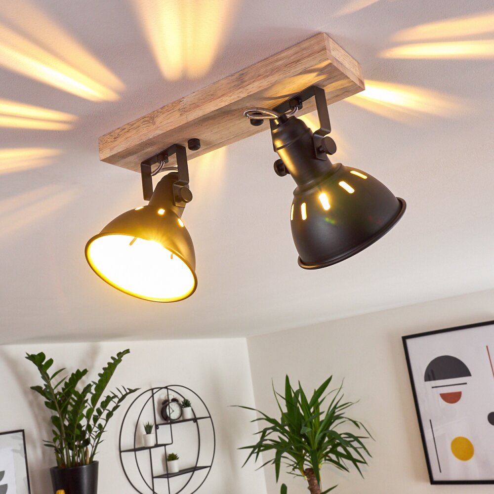 Tina Plafondlamp Hout donker, Zwart, 2-lichts main product photo
