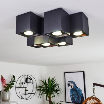 Karaka Plafondlamp Zwart, 6-lichts