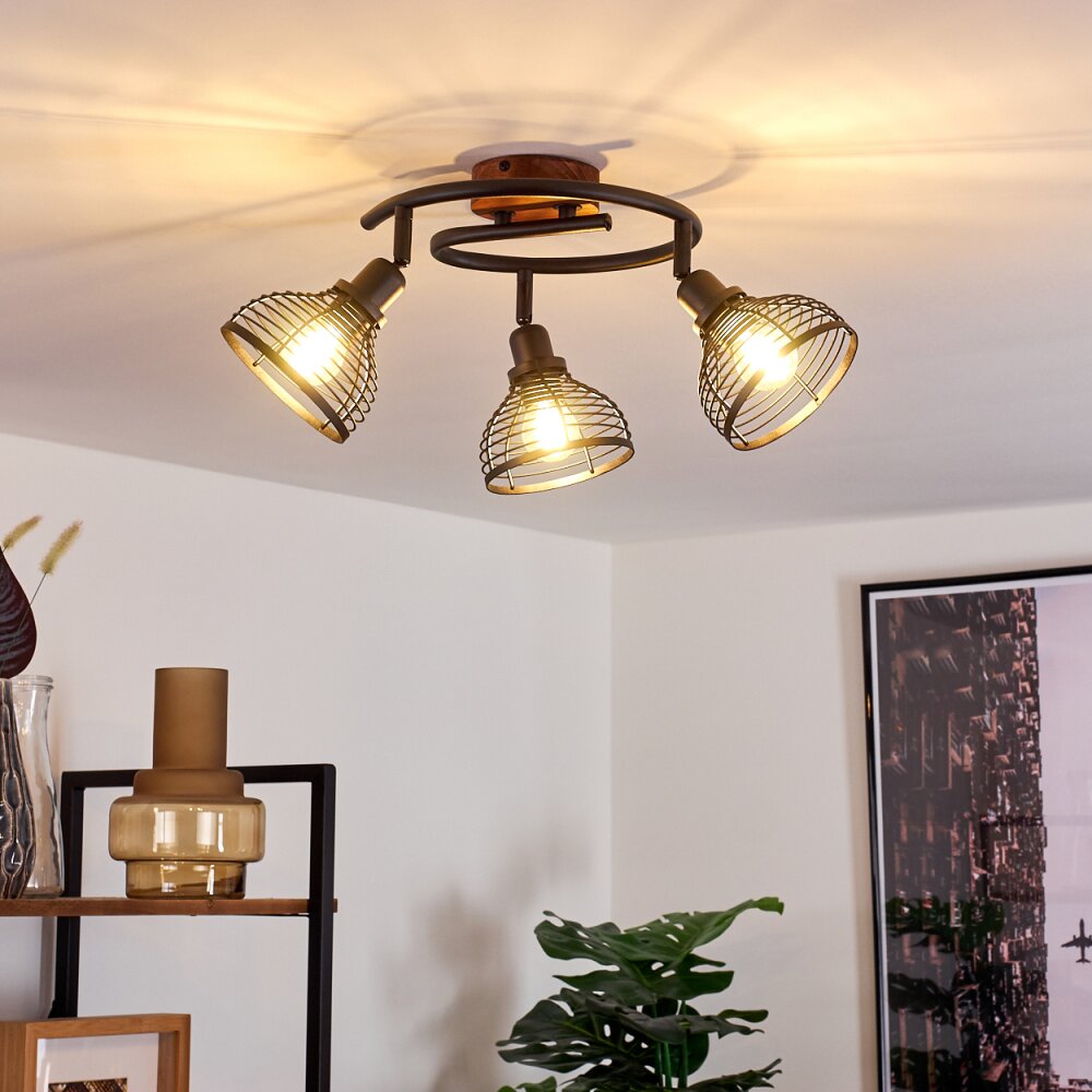 Omba Plafondlamp Hout donker, Zwart, 3-lichts main product photo