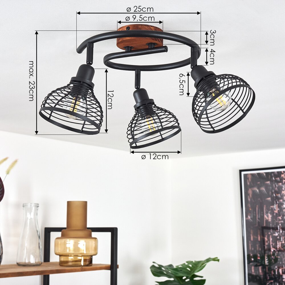 Omba Plafondlamp Hout donker, Zwart, 3-lichts