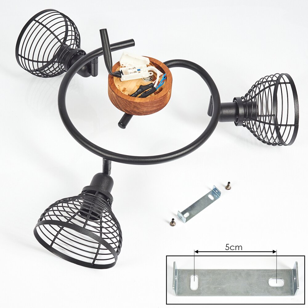Omba Plafondlamp Hout donker, Zwart, 3-lichts
