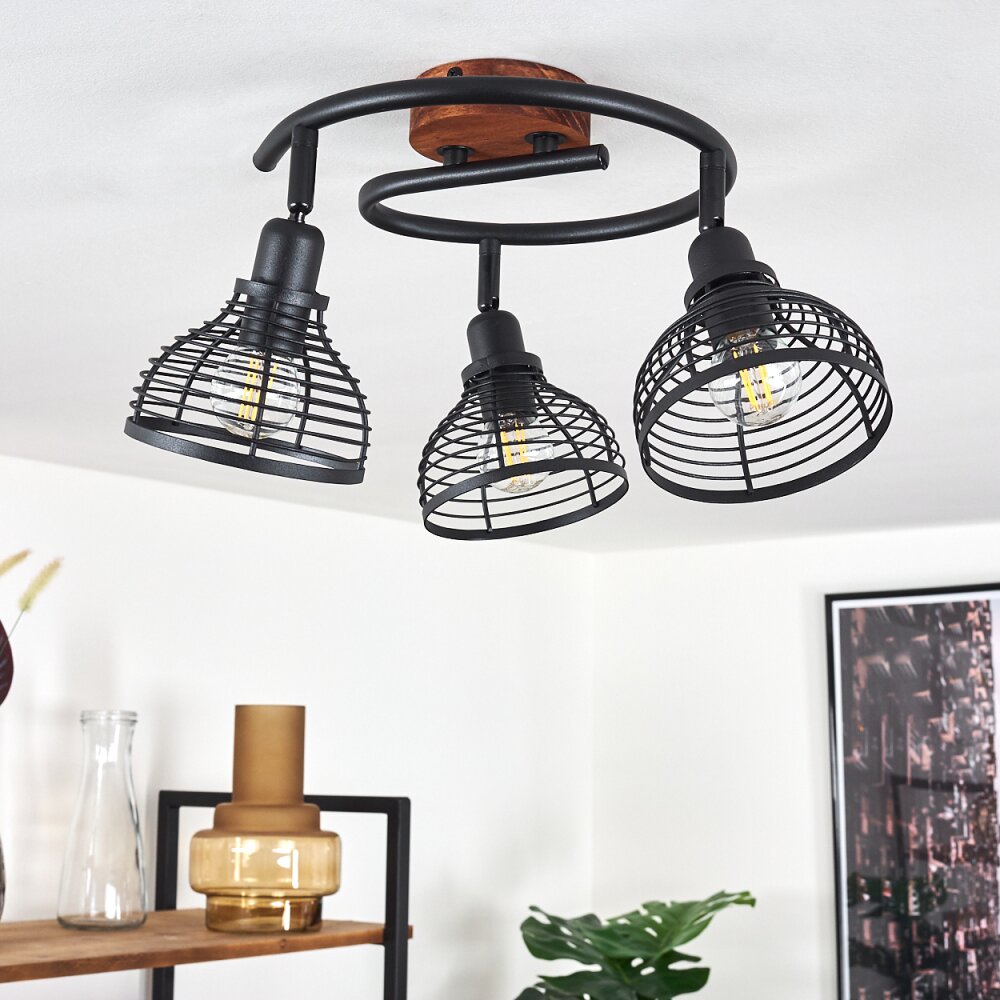 Omba Plafondlamp Hout donker, Zwart, 3-lichts