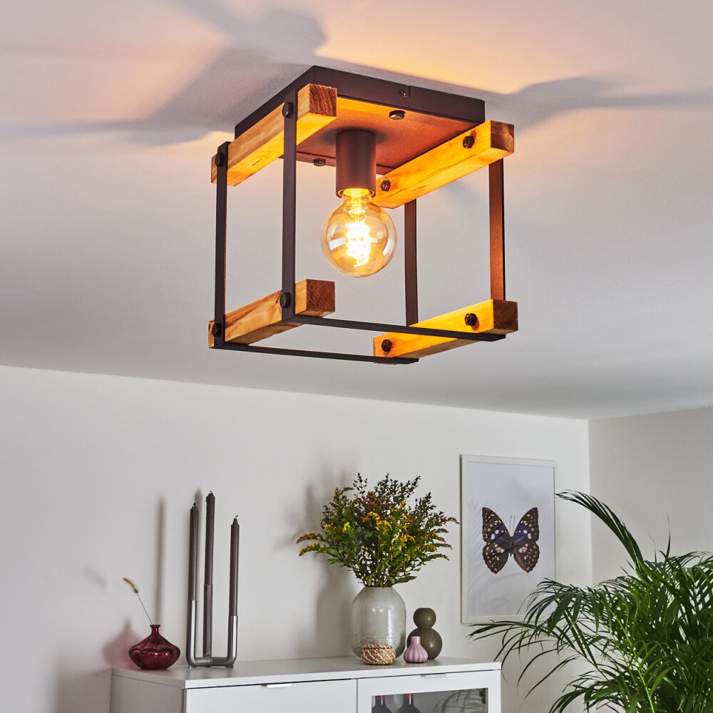 Maladera Plafondlamp Hout licht, Roest, Zwart, 1-licht main product photo