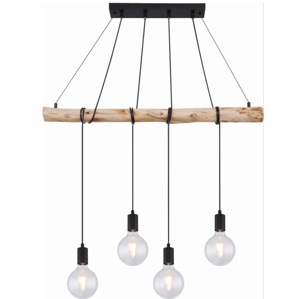 Globo AUSTON Hanger Hout licht, Zwart, 4-lichts