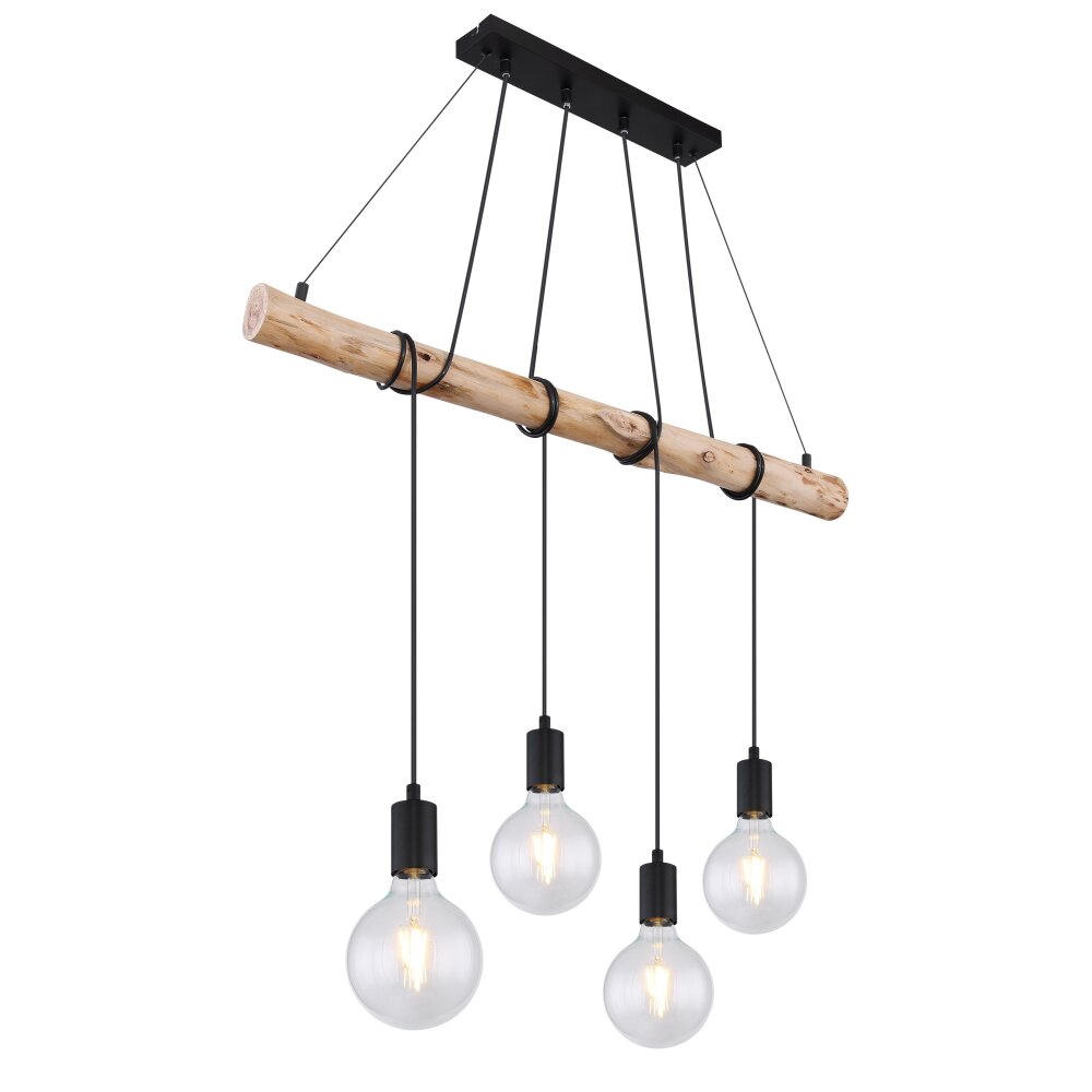 Globo AUSTON Hanger Hout licht, Zwart, 4-lichts