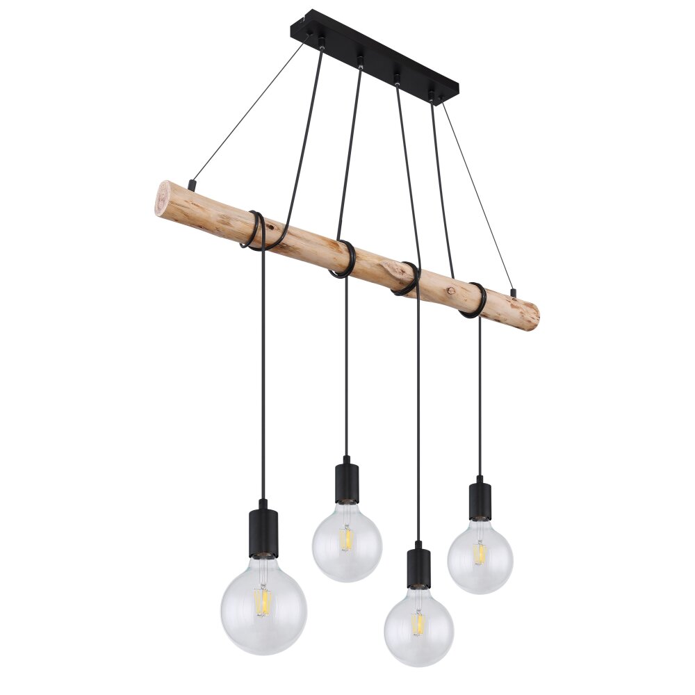 Globo AUSTON Hanger Hout licht, Zwart, 4-lichts