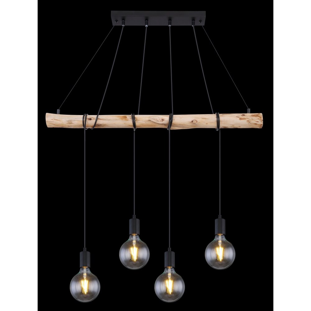 Globo AUSTON Hanger Hout licht, Zwart, 4-lichts
