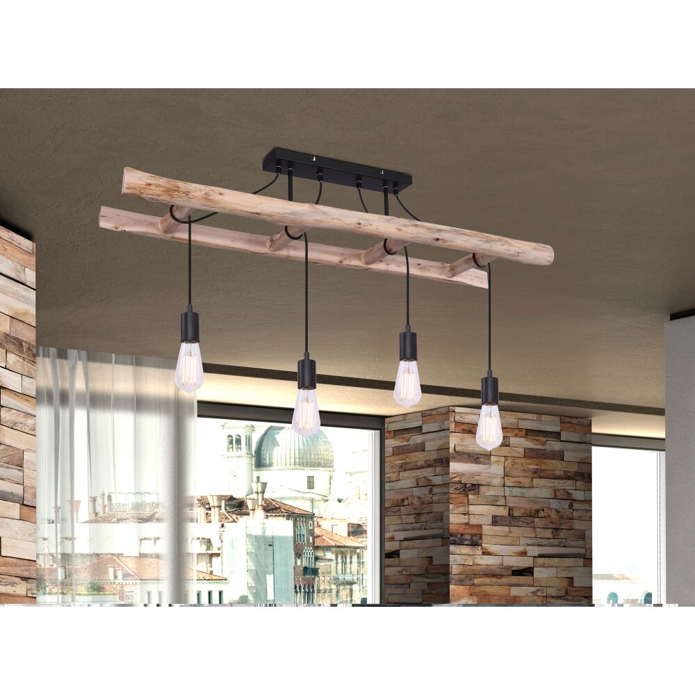 Globo IRMGARD Plafondlamp Hout licht, Zwart, 4-lichts main product photo