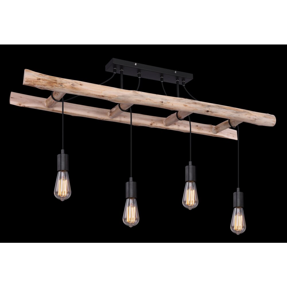Globo IRMGARD Plafondlamp Hout licht, Zwart, 4-lichts