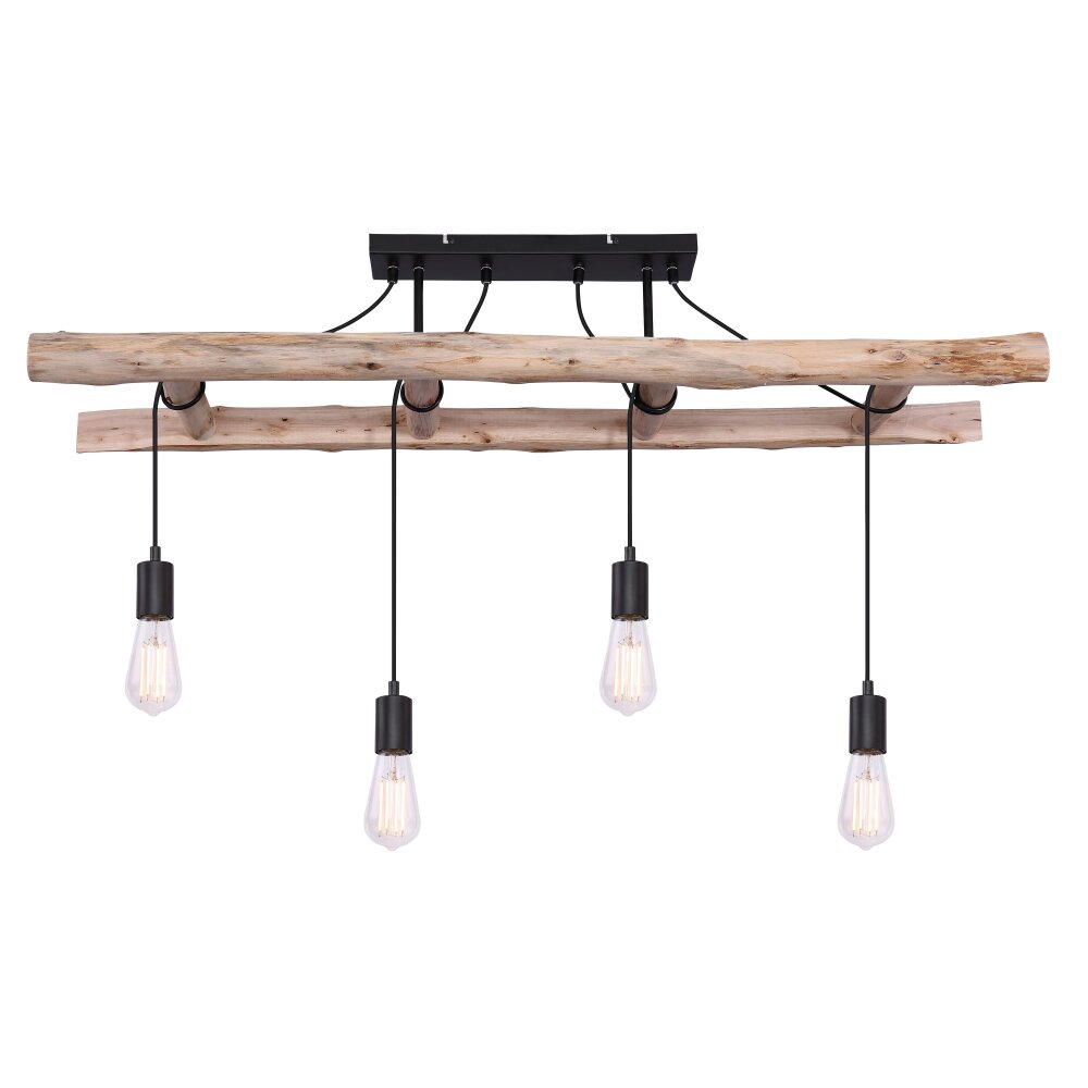 Globo IRMGARD Plafondlamp Hout licht, Zwart, 4-lichts