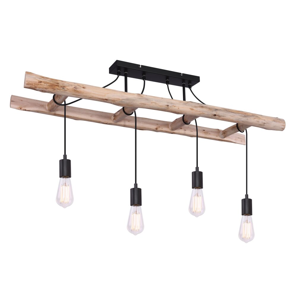 Globo IRMGARD Plafondlamp Hout licht, Zwart, 4-lichts