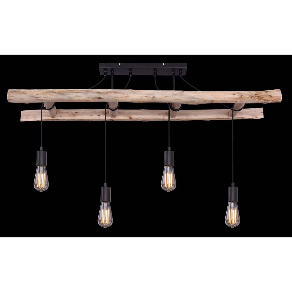 Globo IRMGARD Plafondlamp Hout licht, Zwart, 4-lichts