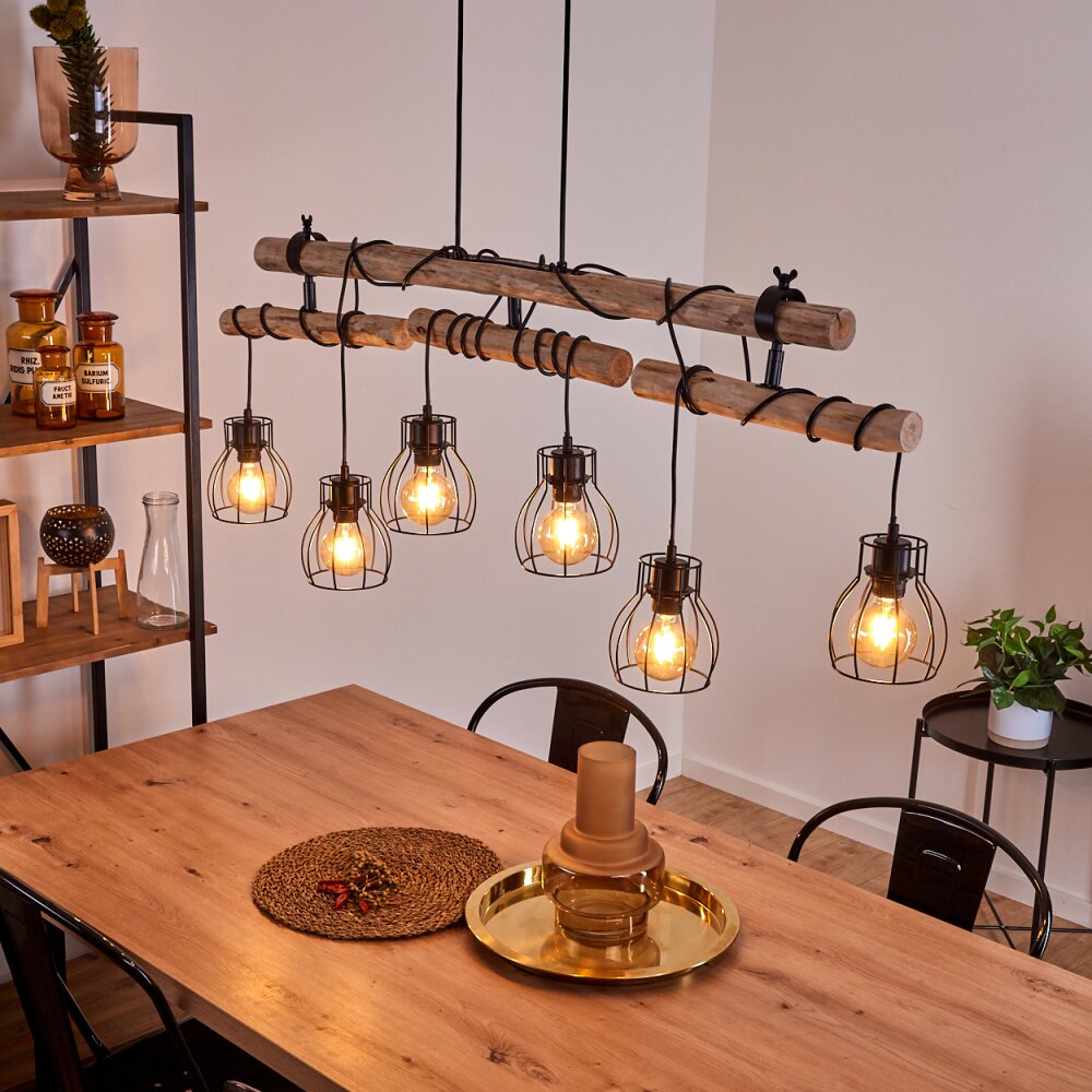 Gondo Hanglamp Hout licht, Zwart, 6-lichts main product photo