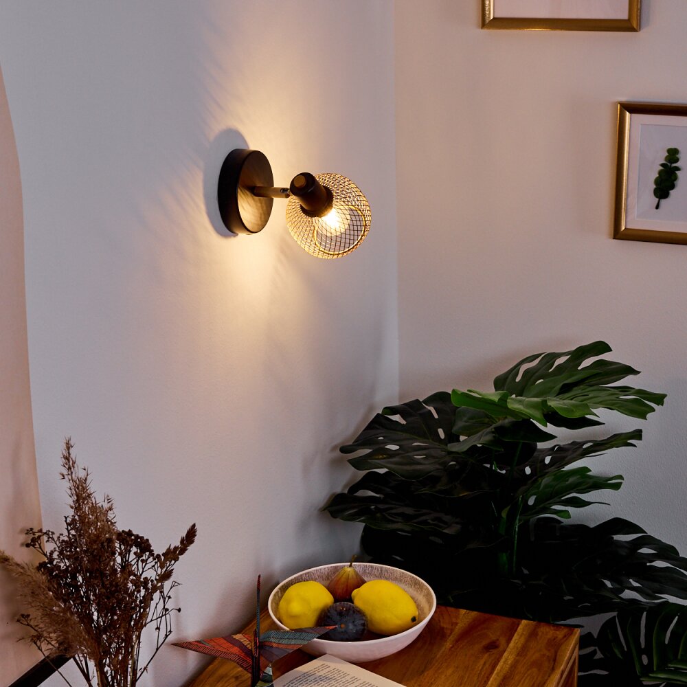 Pipisu Muurlamp Goud, Messing, Zwart, 1-licht