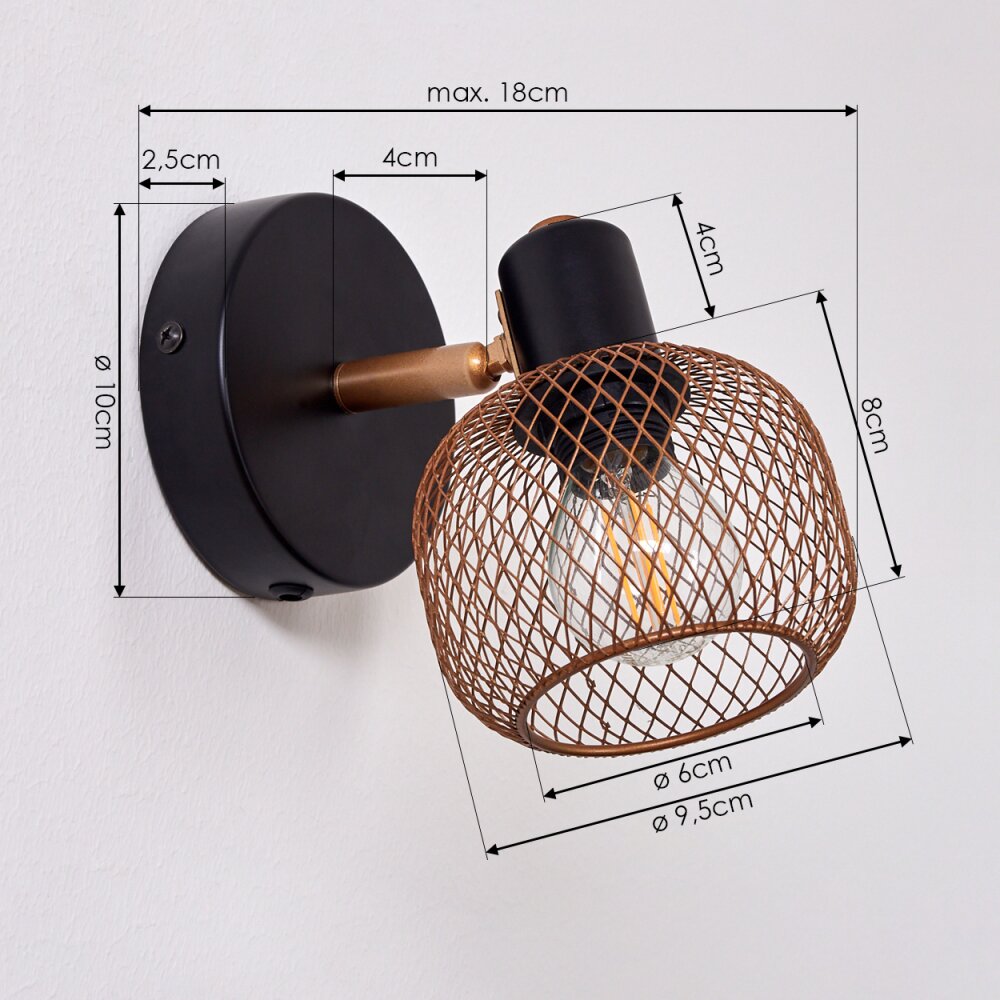 Pipisu Muurlamp Goud, Messing, Zwart, 1-licht