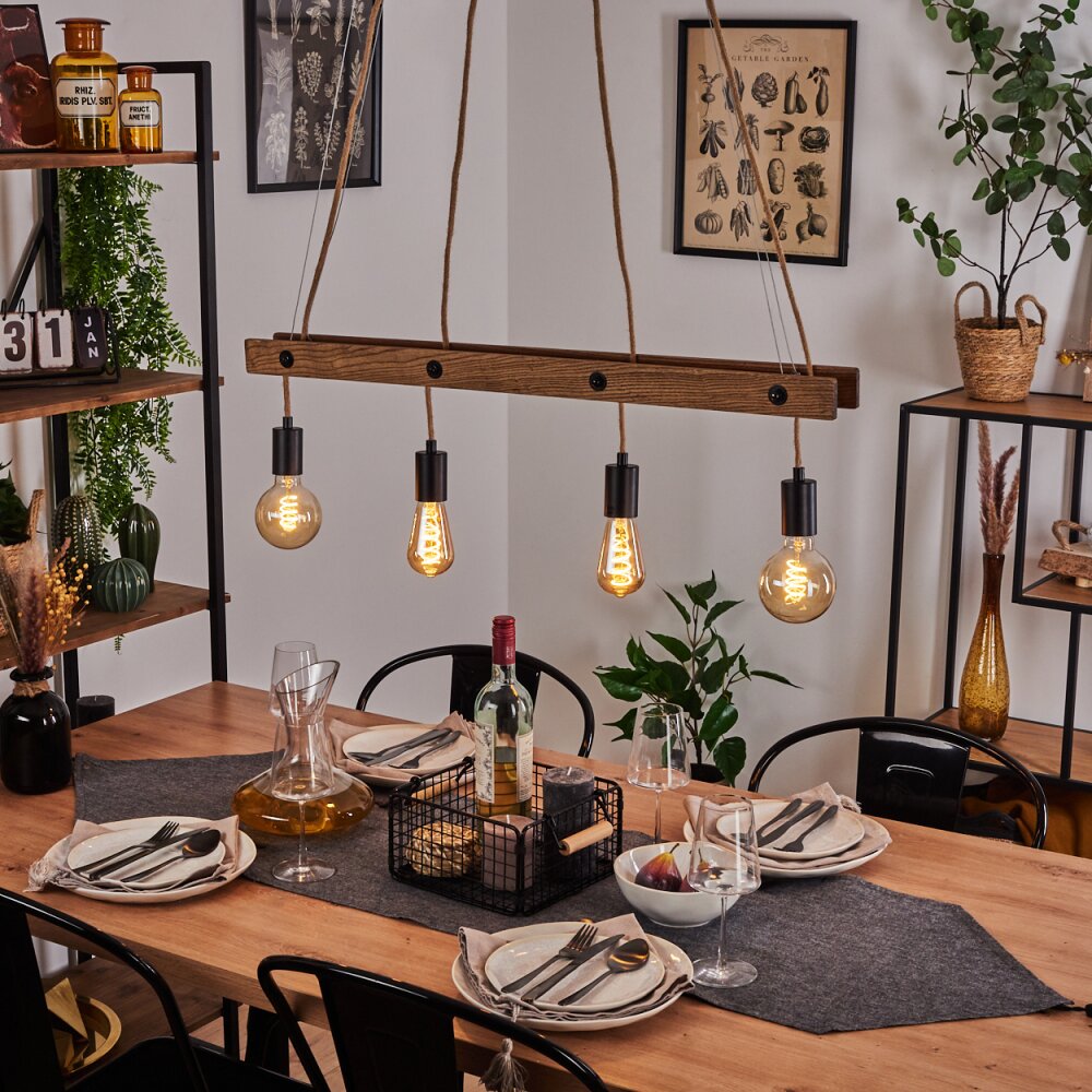 Aarhus Hanglamp Hout donker, Zwart, 4-lichts main product photo