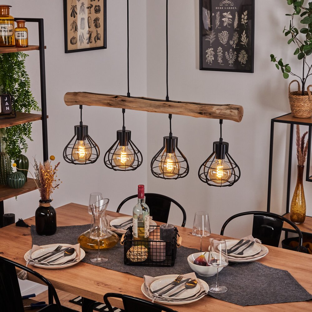 Gainesville Hanglamp Hout donker, Zwart, 4-lichts main product photo