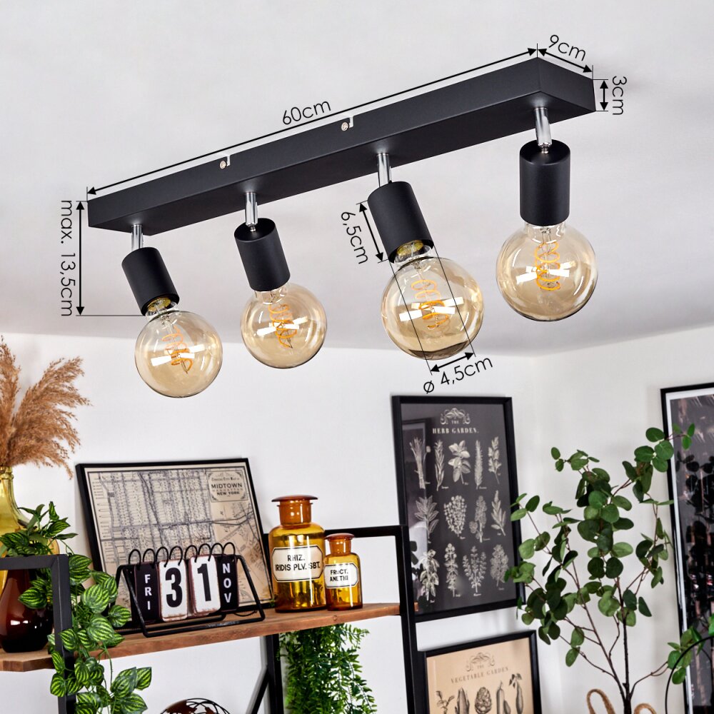 Tulla Plafondlamp Zwart, 4-lichts